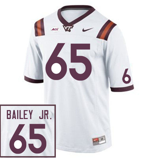 Men #65 Derrell Bailey Jr. Virginia Tech Hokies College Football Jerseys Sale-White - Click Image to Close